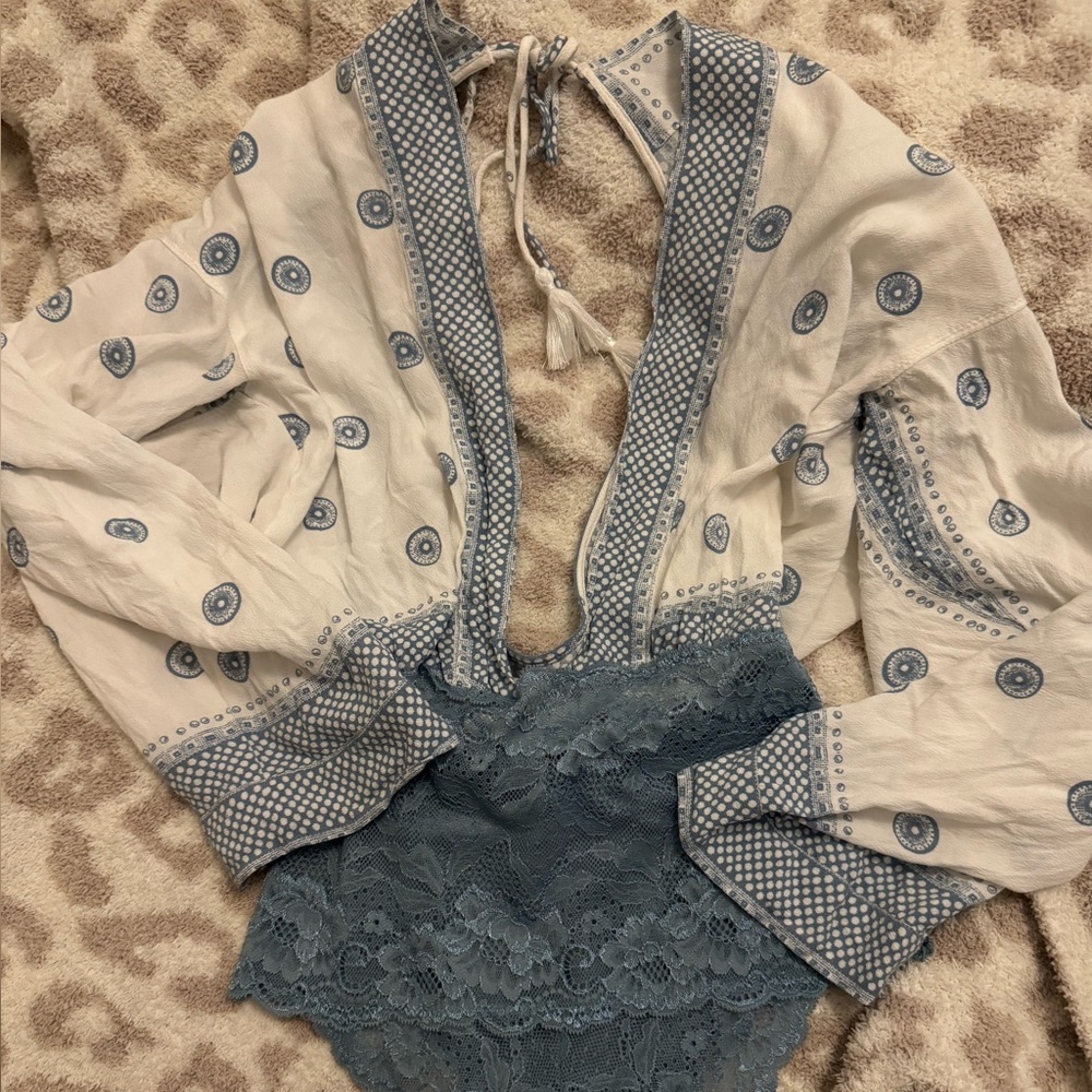 Intimately agree People Blue and Cream Patterned Bodysuit size XS